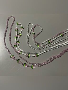 4 Pcs 35 inch Handmade Pink & Green Waist Bead Set